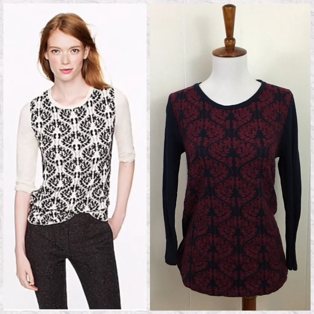 J. Crew Embroidered Top Women’s S Crew Neck 3/4‎ Sleeve Preppy Classic